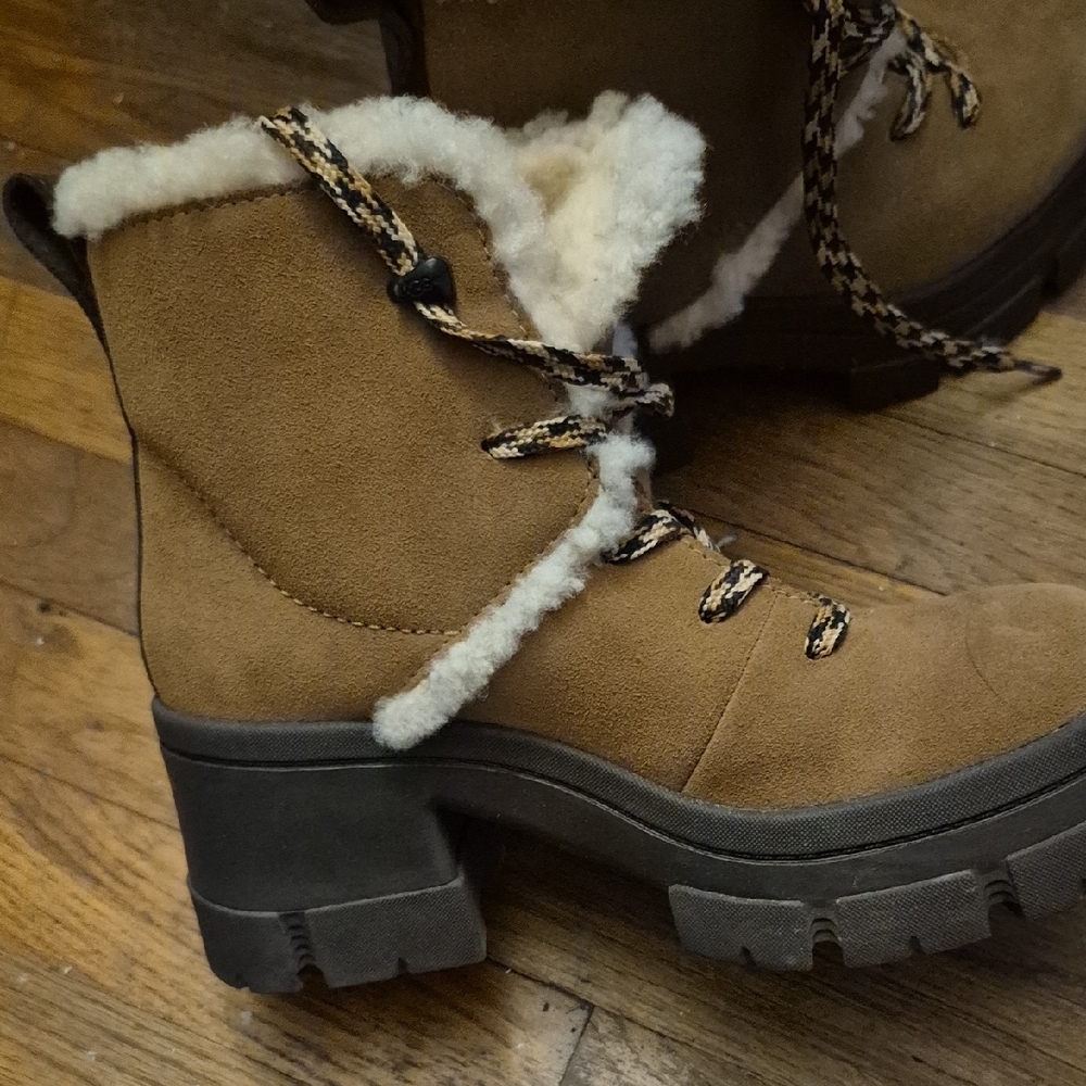 UGG Tan and Cream Lace-Up Shearling Boots - Picture 4 of 4